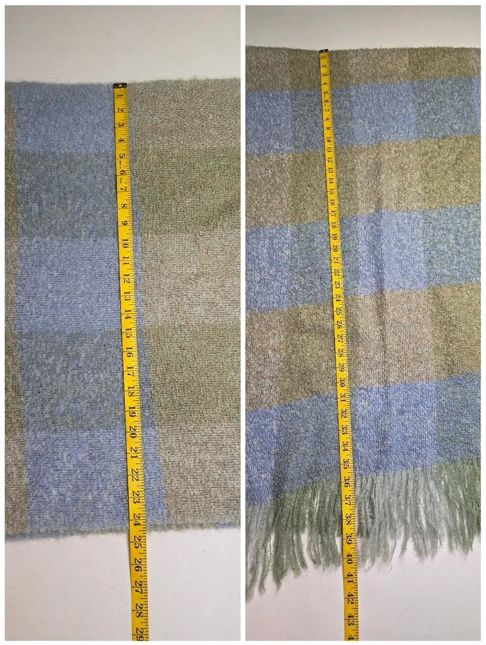 Andrew Stewart Vintage Mohair Striped Plaid Knit Fringe Scarf Wrap Throw